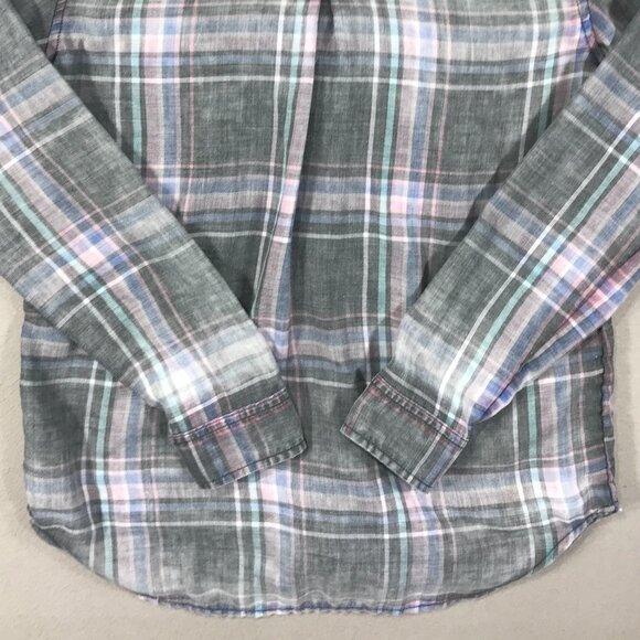 American Eagle Shirt Womens Small Pink Plaid Boyfriend Fit Button Up Chambray LS - Picture 7 of 12